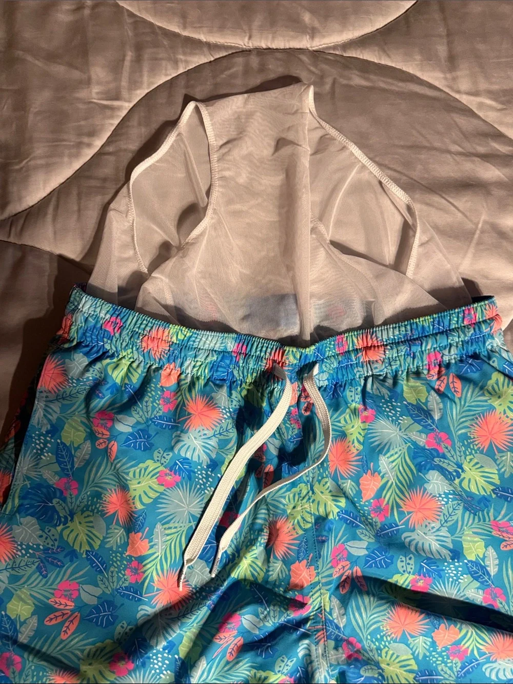 Men's Tropical Leaf Print chubbies swim trunks